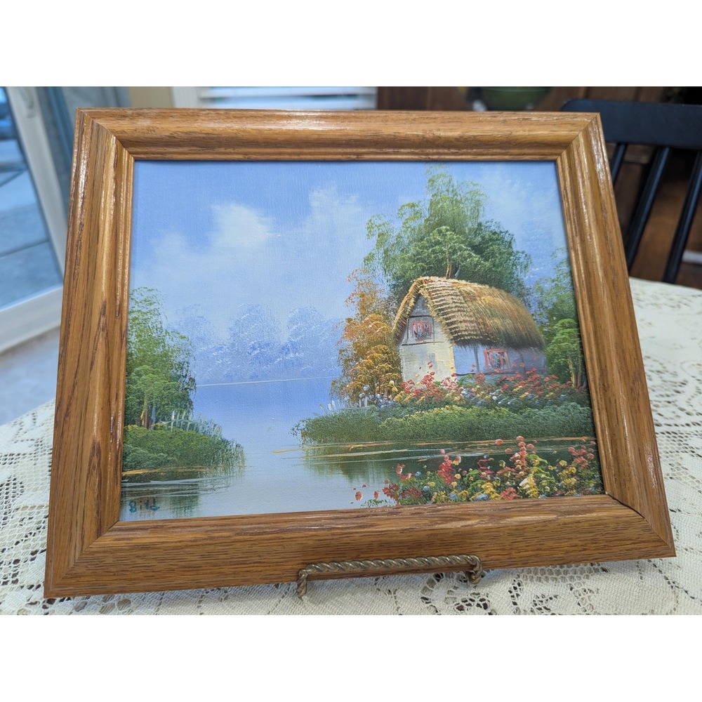 Vintage Signed Cottage Oil Painting Framed Country Landscape Wall Art